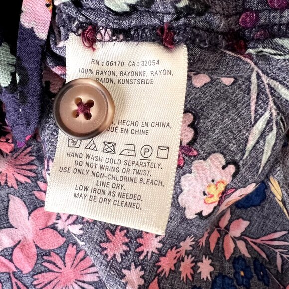 Anthropologie Meadow Rue Blouse Top 6 Eldoret Navy Pink Floral Wrap Short Sleeve - Picture 8 of 12